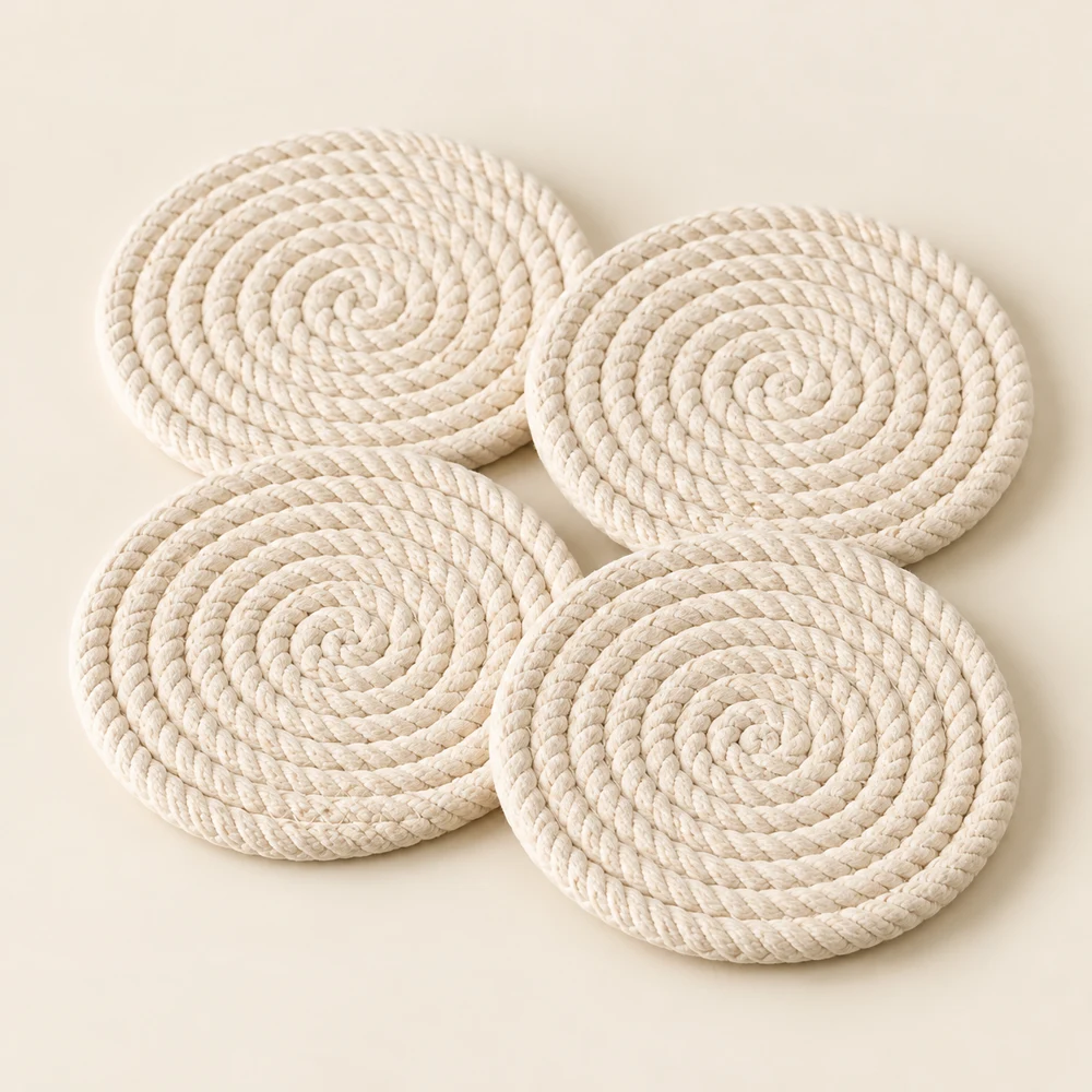 Woven Coasters — Cream, Round
