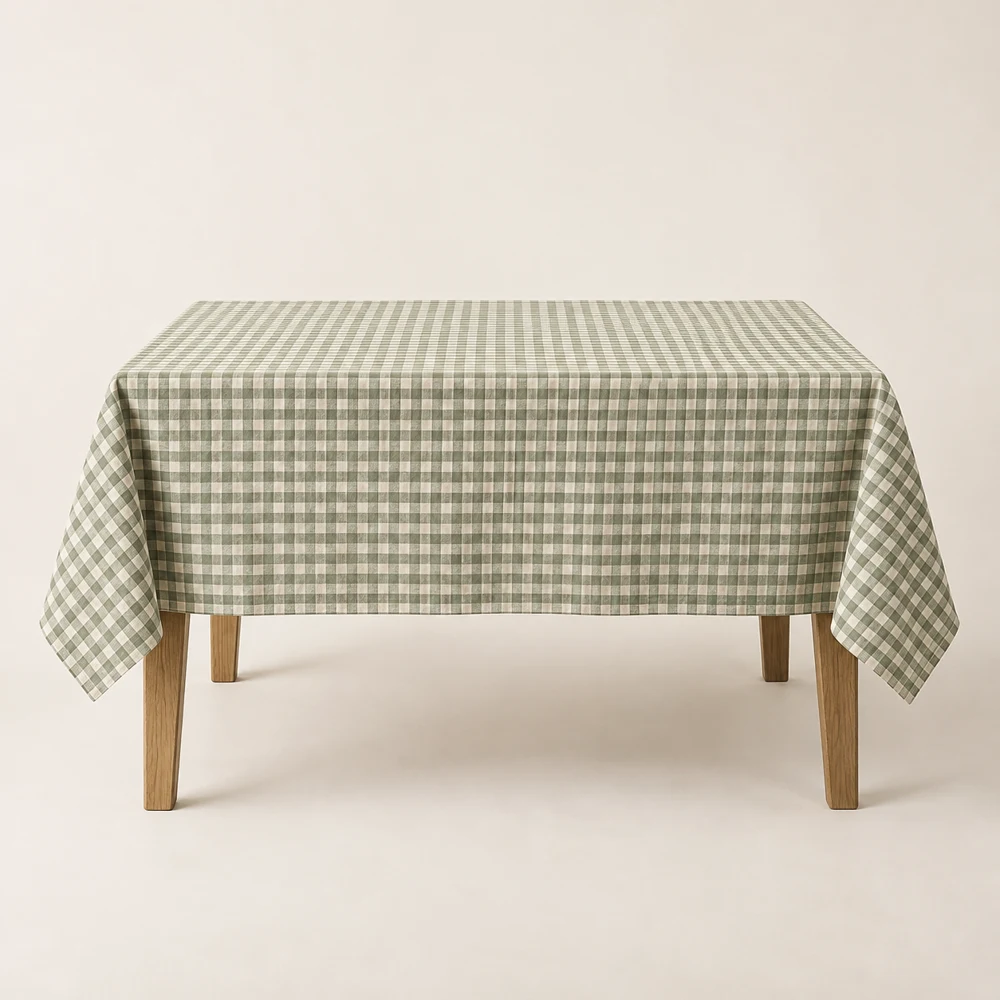 Everyday Gingham Tablecloth — Cream and sage, Rectangle