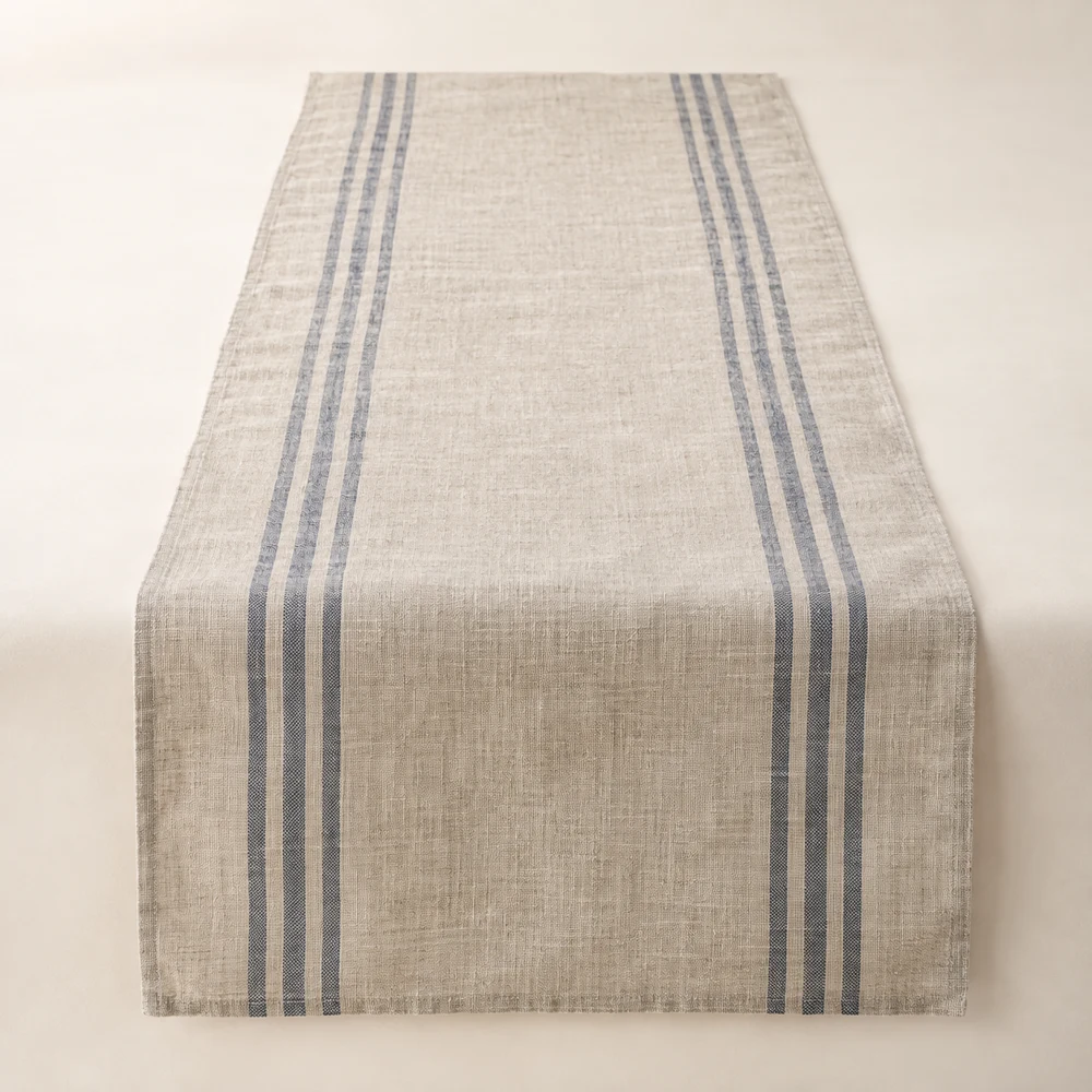 Country Stripe Table Runner — Natural and blue-grey, Rectangle