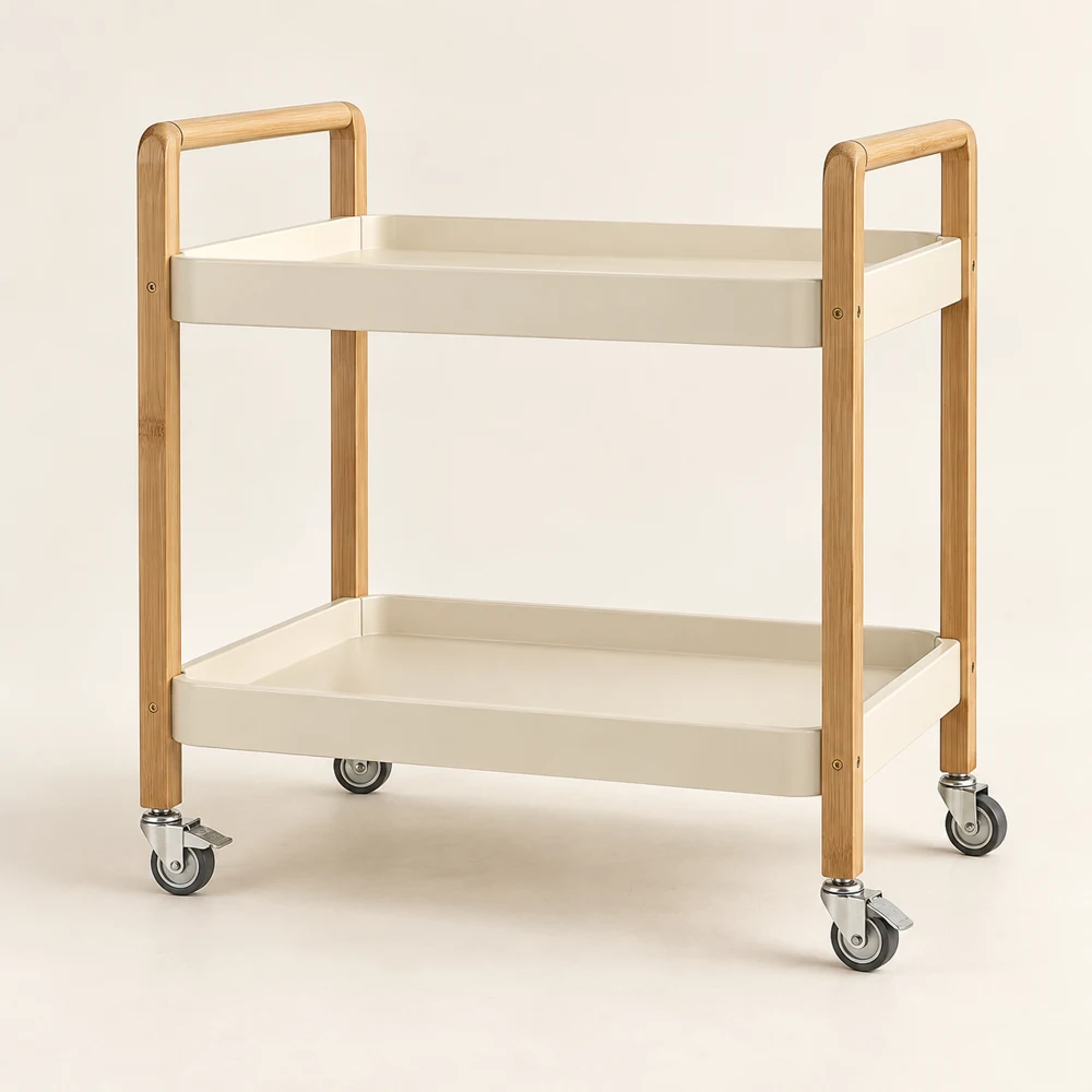 Two-Tier Home Cart — Cream and bamboo, Cart